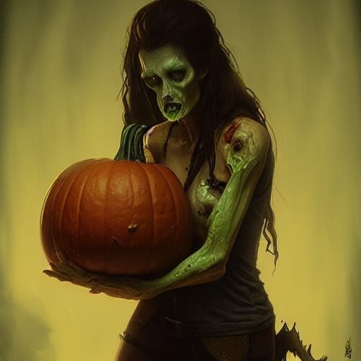 Sinister Zombie Woman Feast, Inspired by Rutkowski