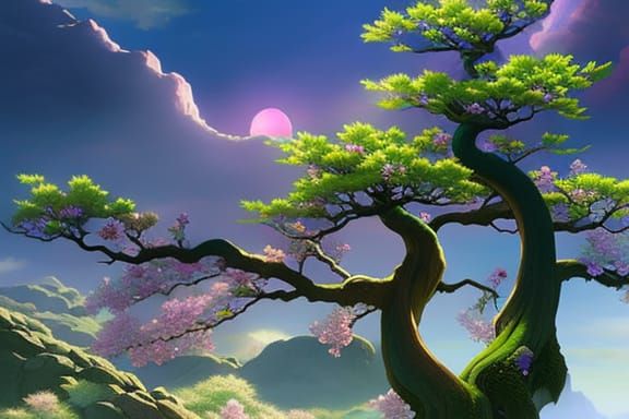 Sakura Plum Tree Concept Art with Water Overgrowth