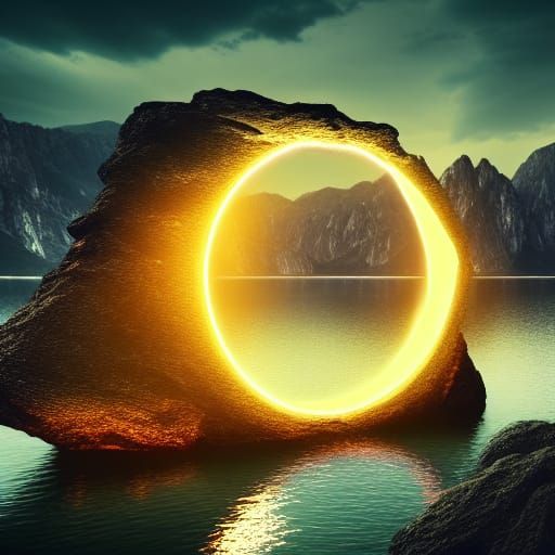 Golden Dimensional Portal at Dawn: Digital Matte Painting