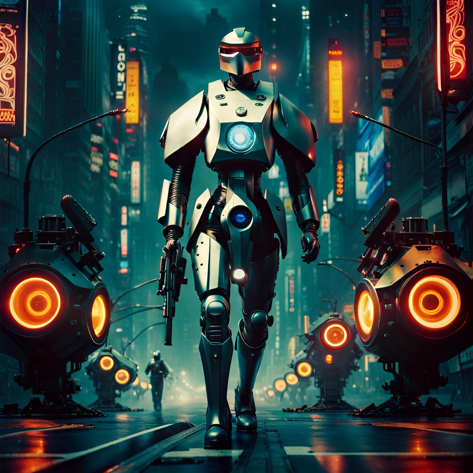 Bionic Hawk Robot Soldier in War Zone: Dreamcore Style