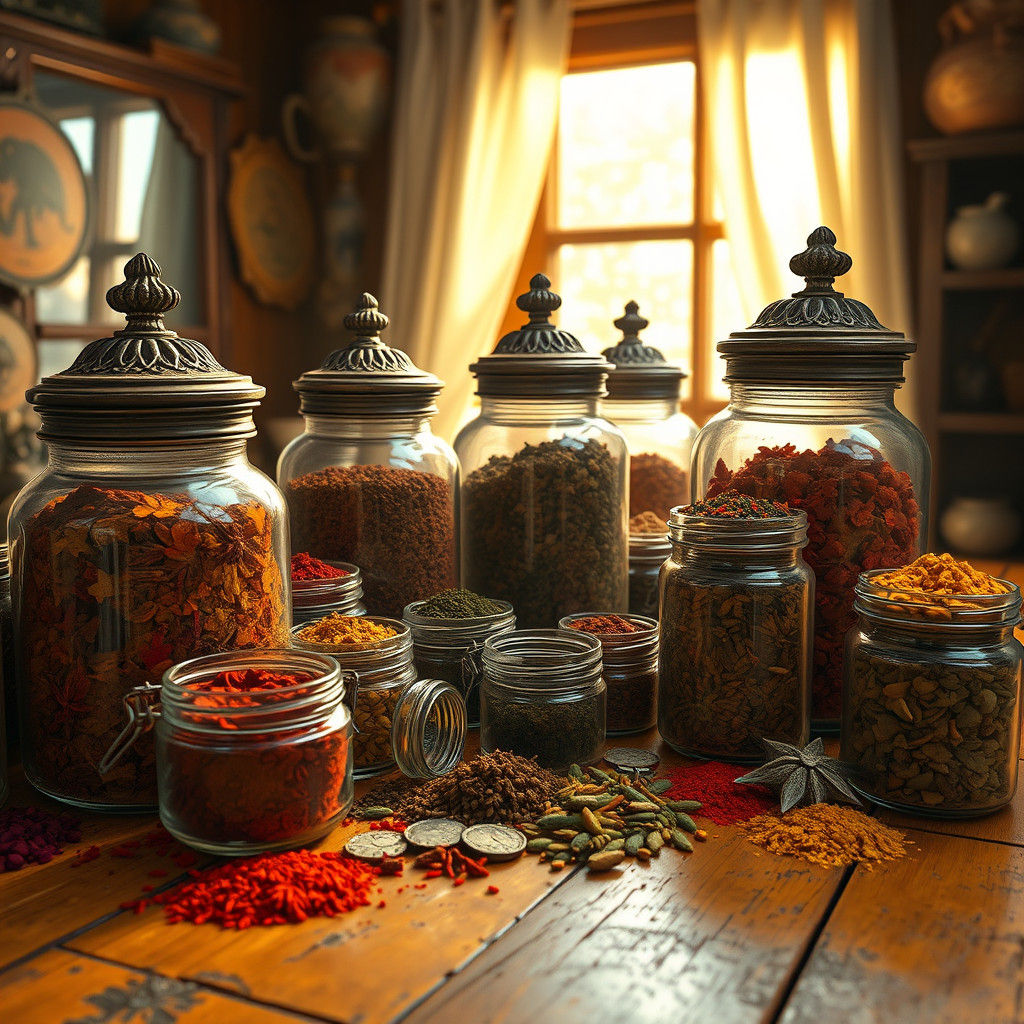 Exotic Spices in Glass Jars: High-Fantasy Concept Art
