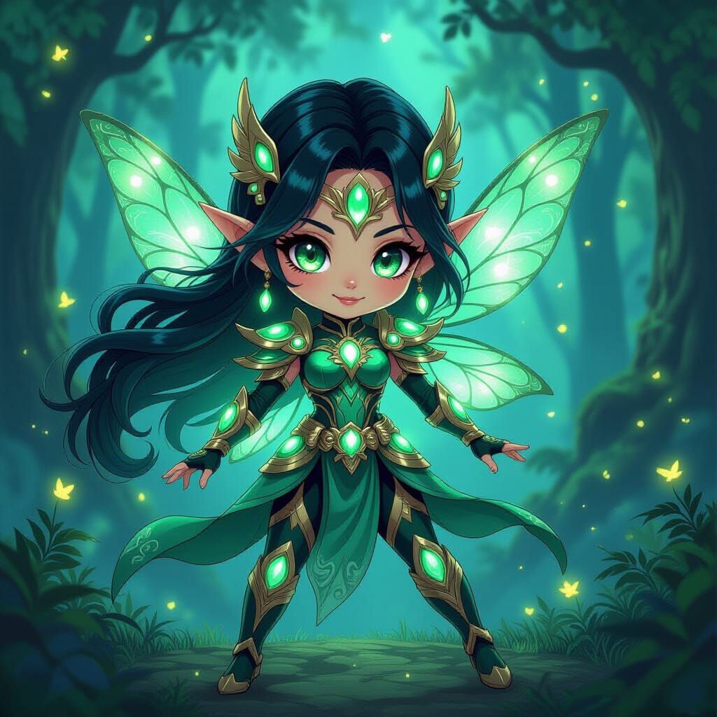 Chibi Black Jade Fairy Power Ranger in Mystical Forest