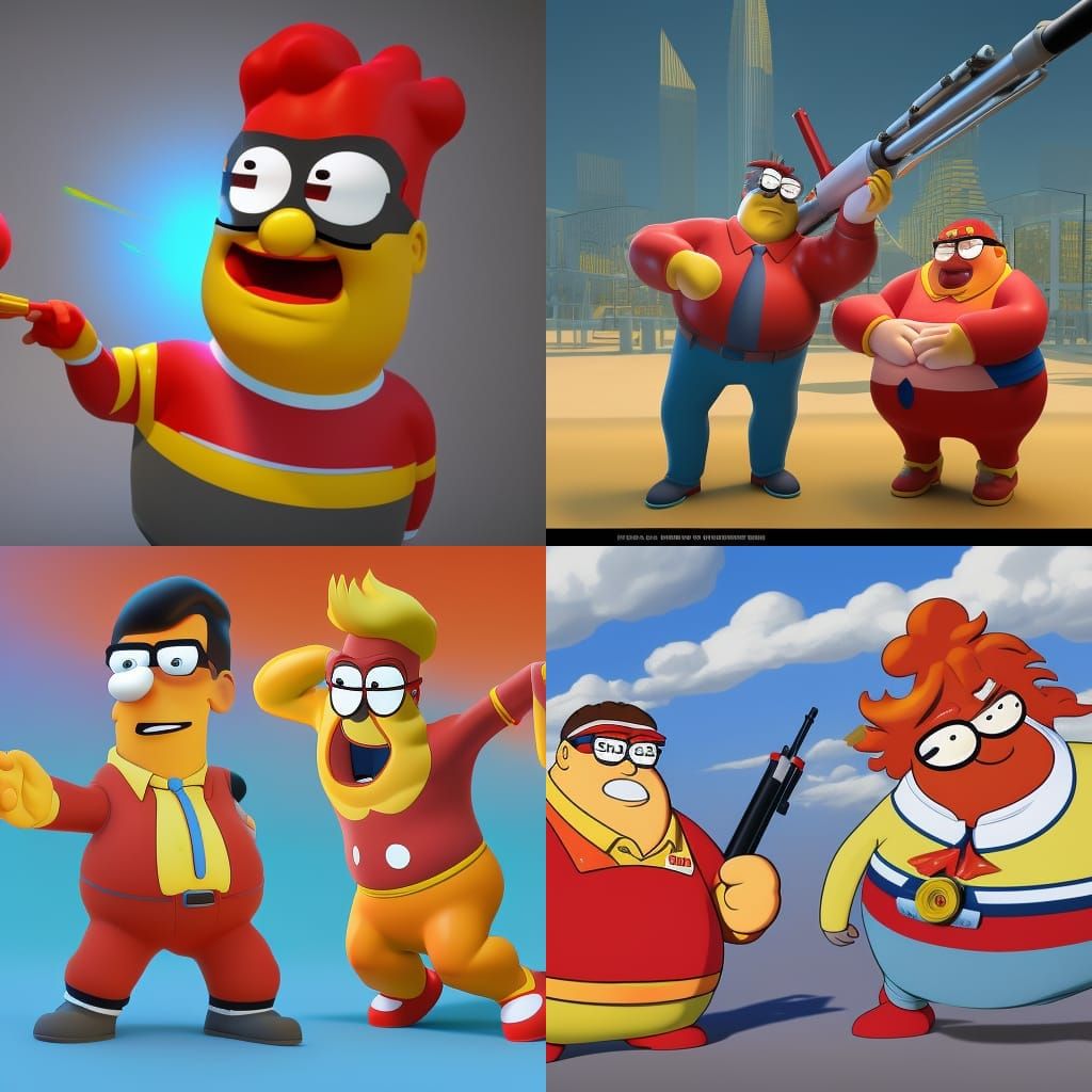 Peter Griffin and Ronald McDonald with Bazooka: Pixar Style