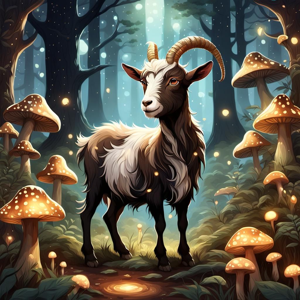 Whimsical Goat in Mystical Forest Concept Art