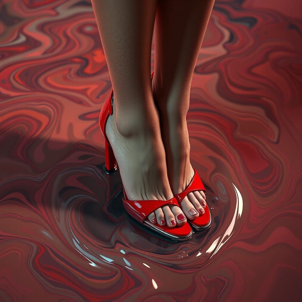 Woman's Feet Stuck in Glue, Vibrant Fantasy Concept Art