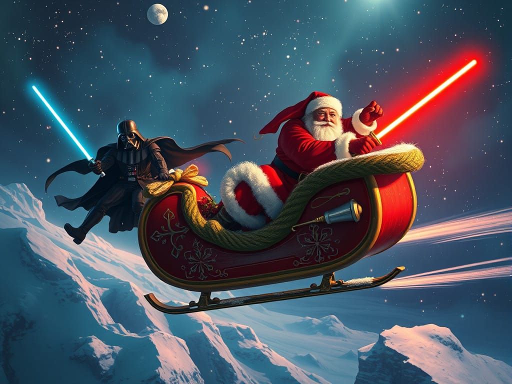 Epic Christmas Battle in Cyberpunk Style