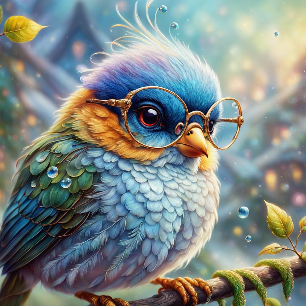 Bird with Glasses in Ethereal Oil Painting
