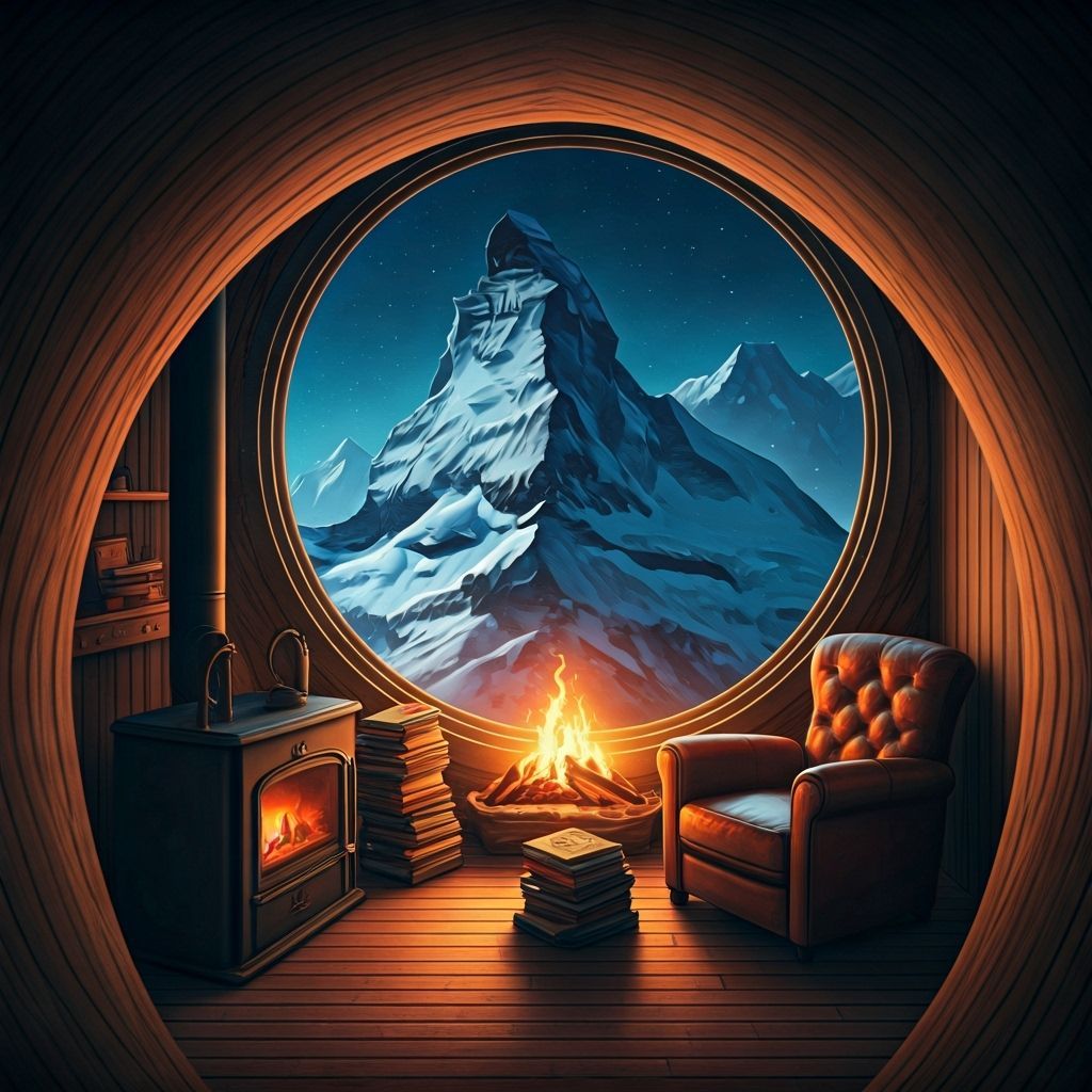 Cozy Mountain Reading Nook with Starry View