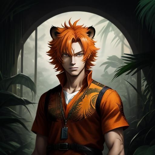 Anime Boy with Cat Features in Jungle