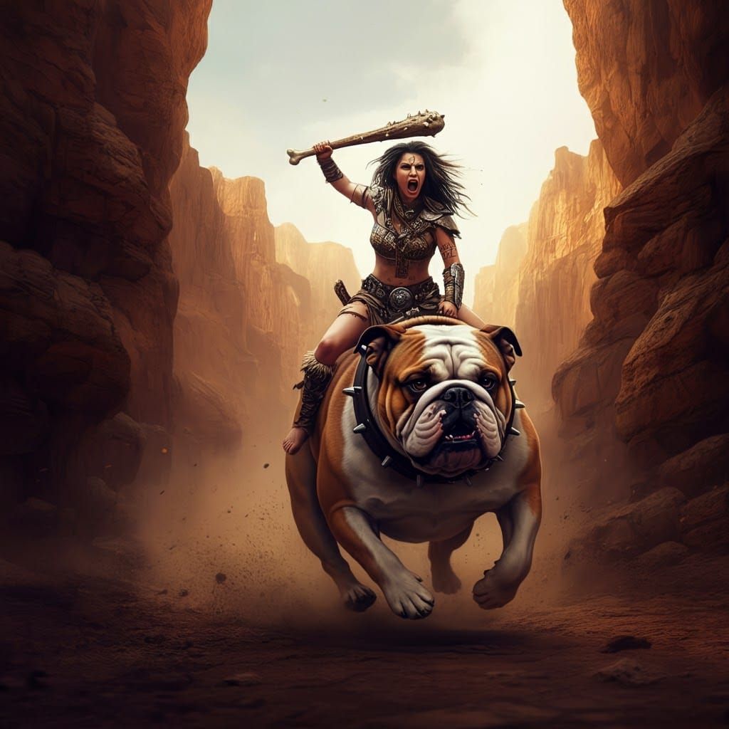 Barbarian Woman's War Cry on Giant Bulldog