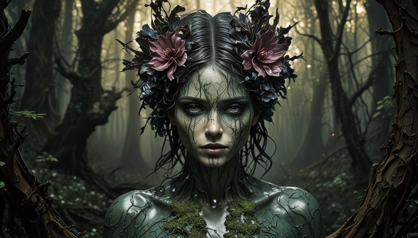 Mysterious Bloom in a Shadowy Enchanted Forest