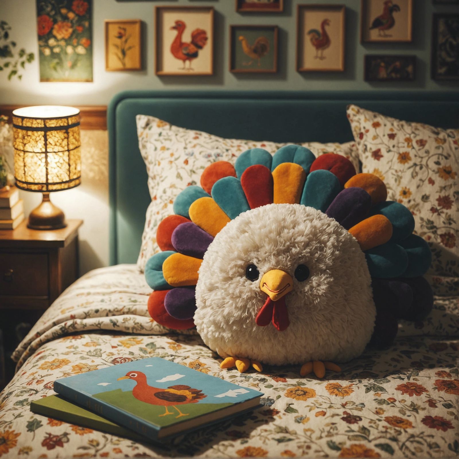 Adorable Stuffed Turkey on a Cozy Bed