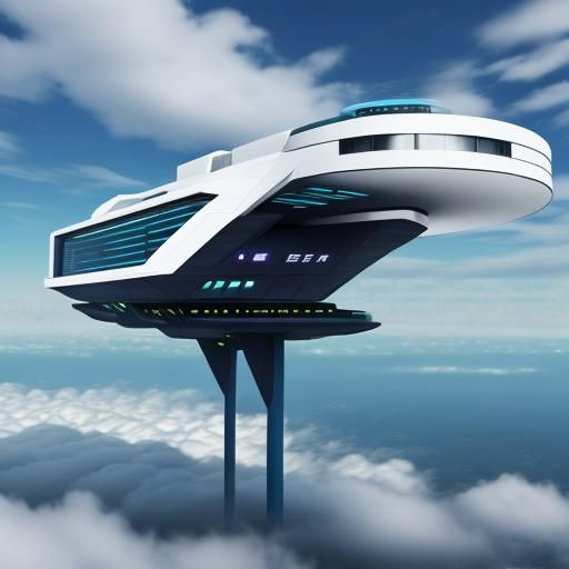 Futuristic House Elevated in Clouds with Vibrant Colors