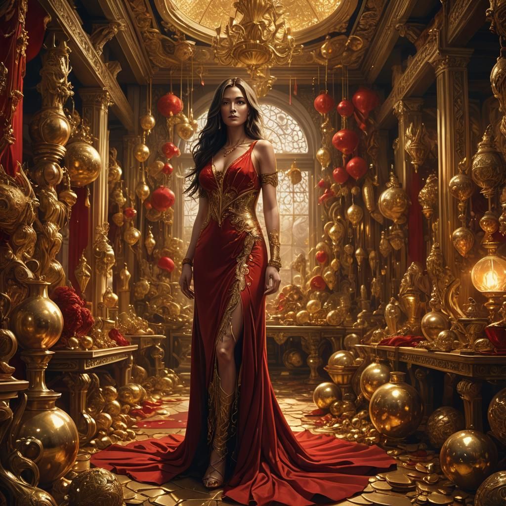 Luxurious Woman in Gold Room: Fantasy Art