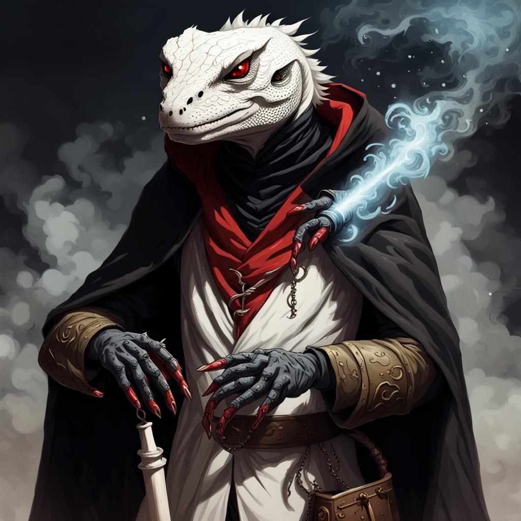 Lizardfolk Wielding Smoking Magic