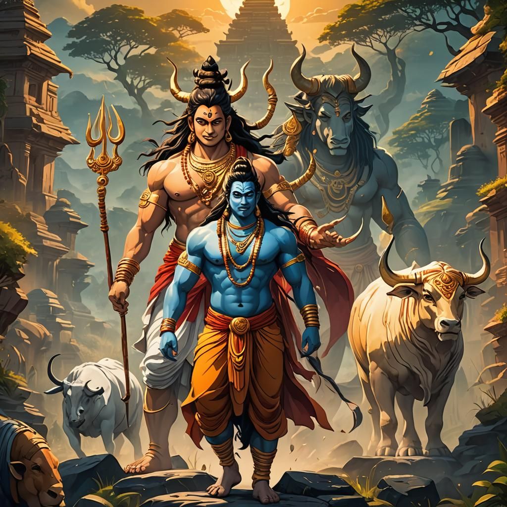 Ox Walks with God in Hindu Anime Art