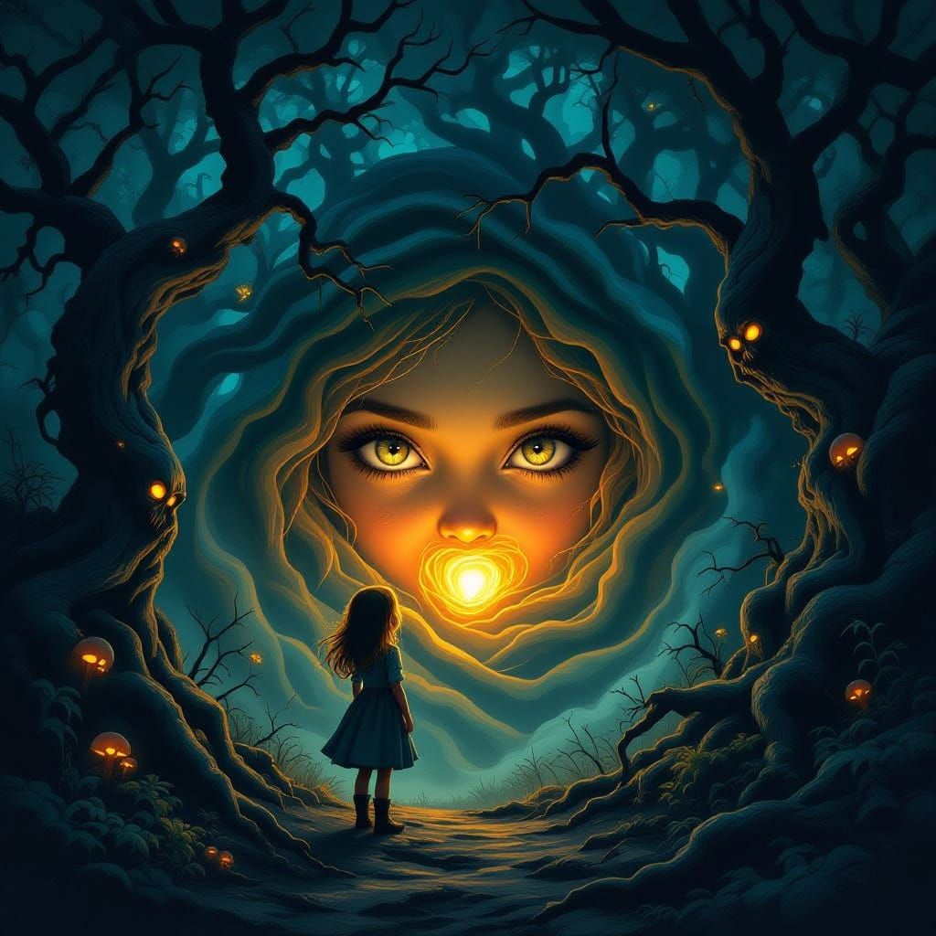 Girl's Love Illuminates Dark Forest Concept Art