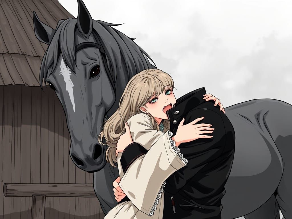 Anime Style Embrace with Horse