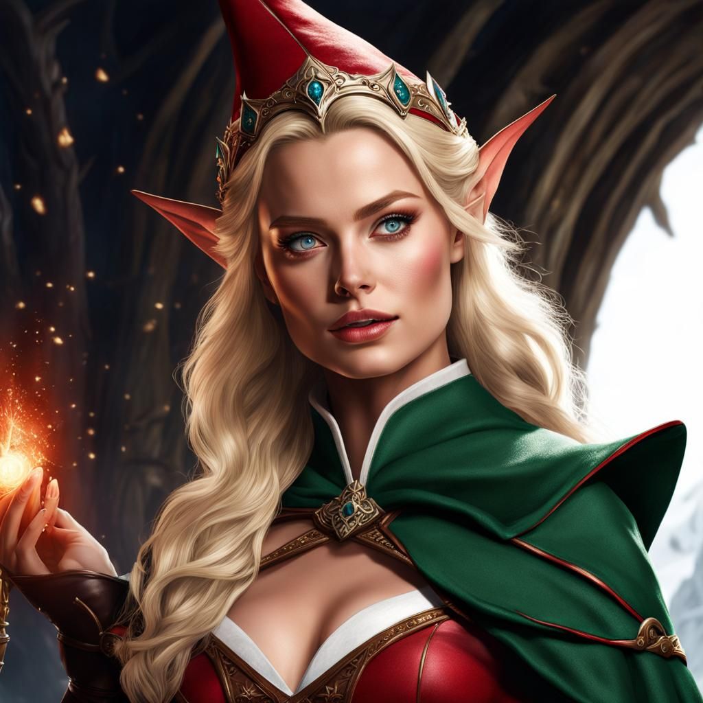Margot Robbie posing as a Female elf wizard