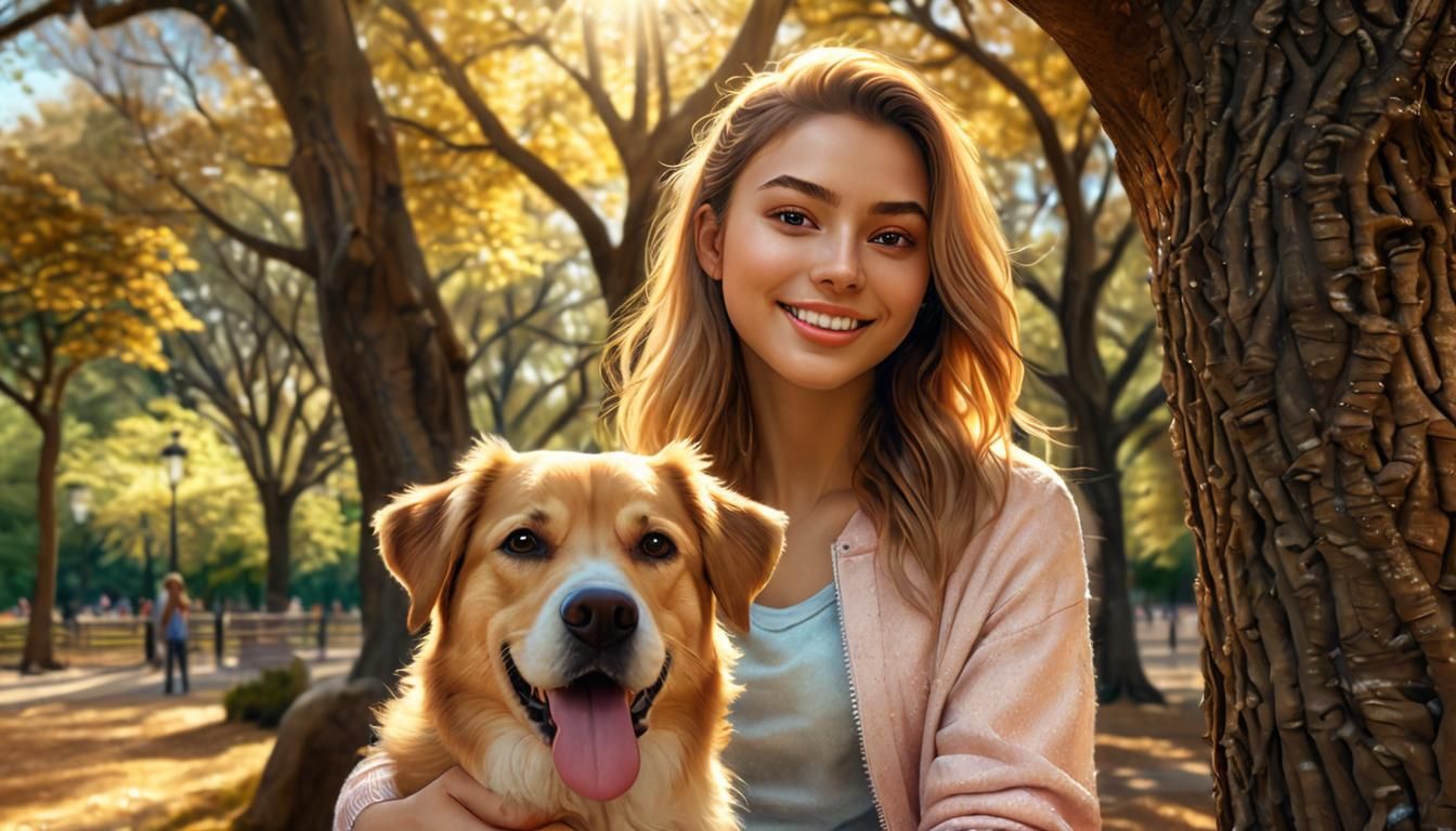 Teen Girl's Selfie in Park: Hyper-Realistic Digital Art