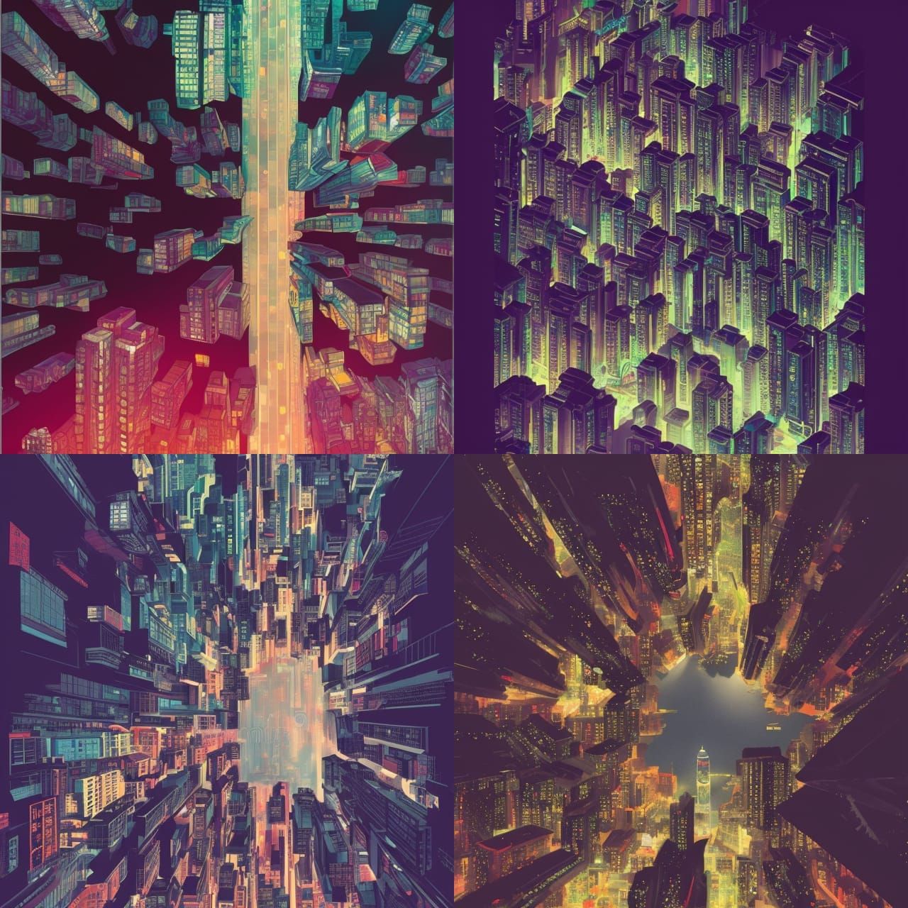 Hong Kong Megacity Illustration in Ghibli Style