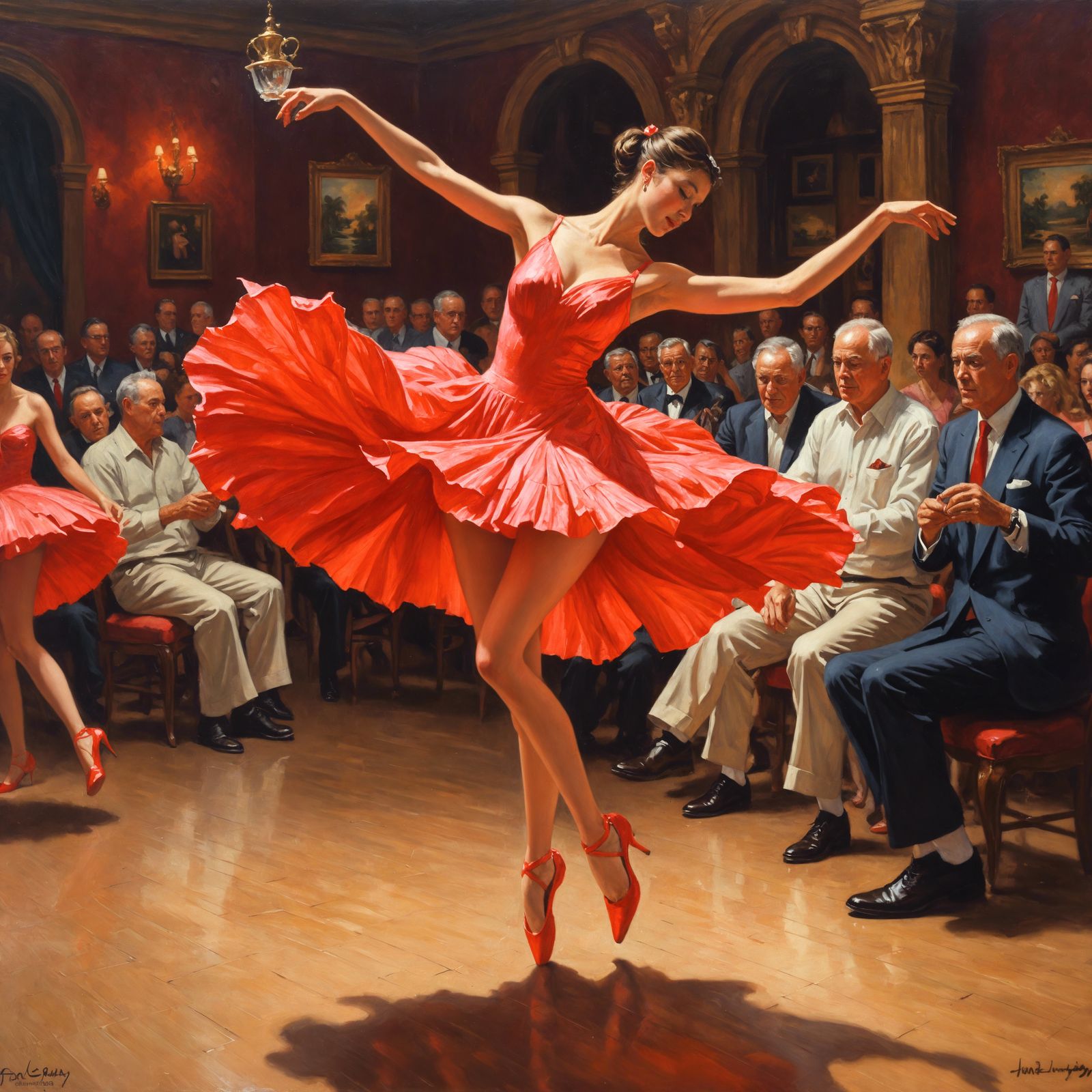 Flamenco Dancer in Red Dress, Oil Painting