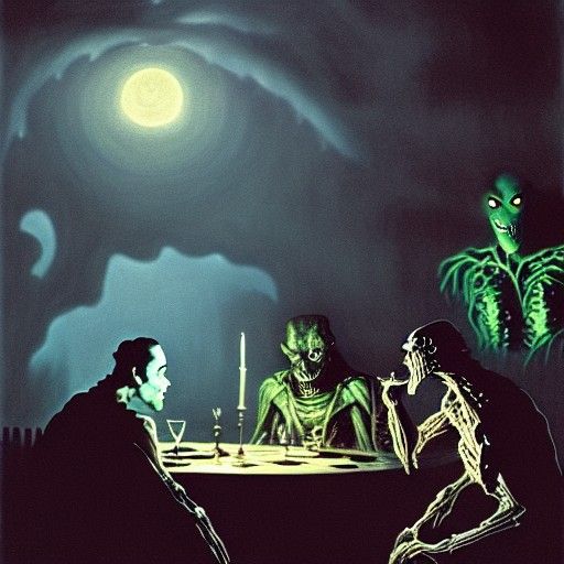Monsters' Dinner Party in Ominous Fantasy Style