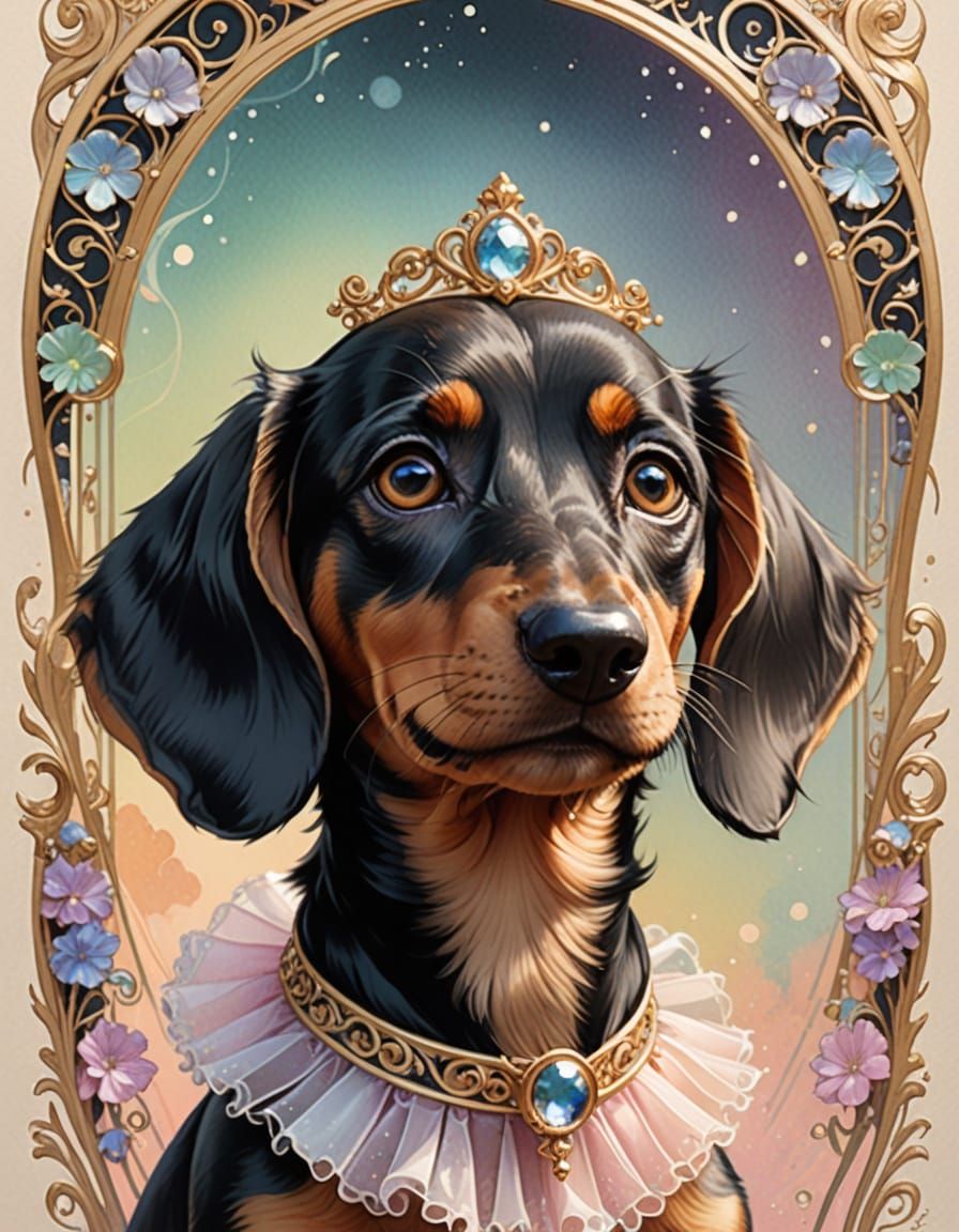 Dachshund Ballerina in Art Nouveau Style