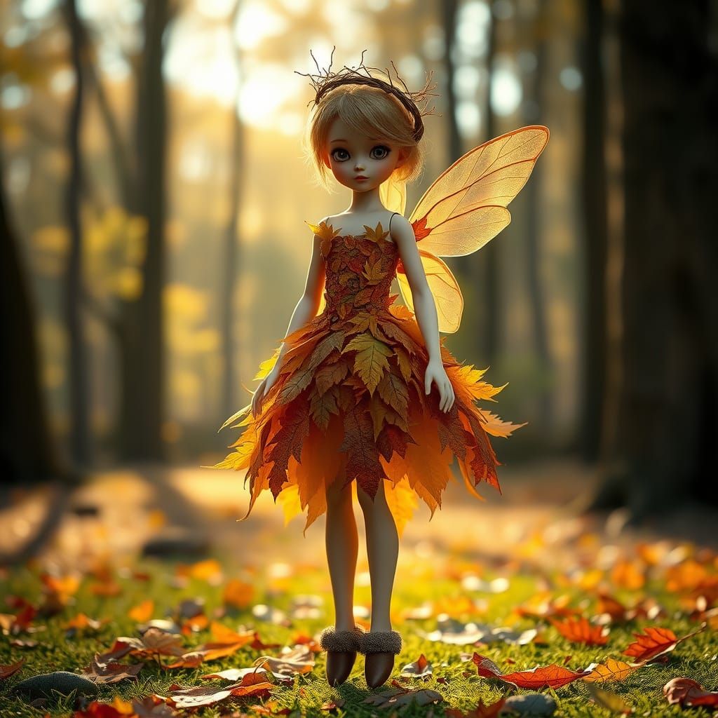 Autumn Fairy BJD Doll in Forest Clearing