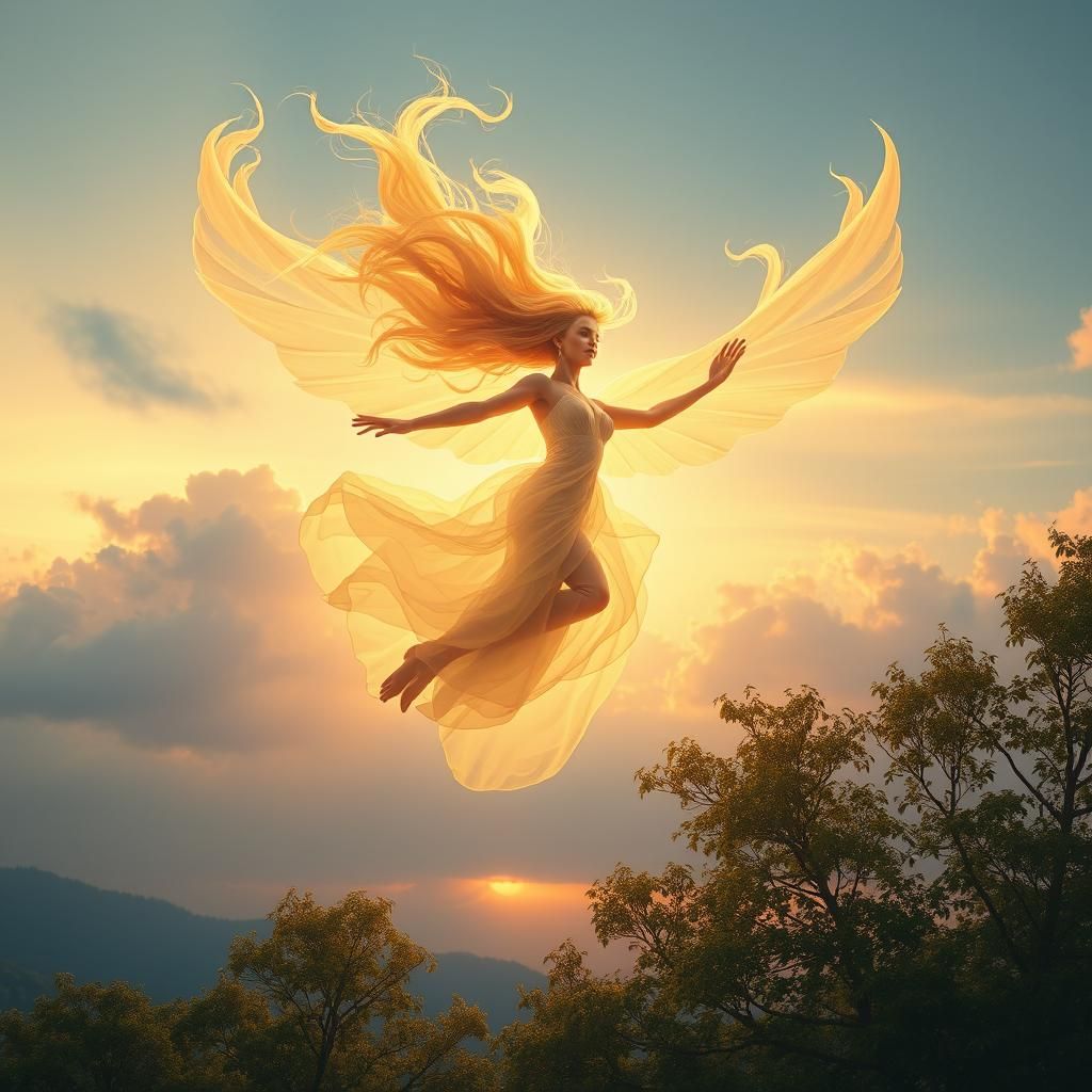 Female Wind Spirit Soaring Through the Sky