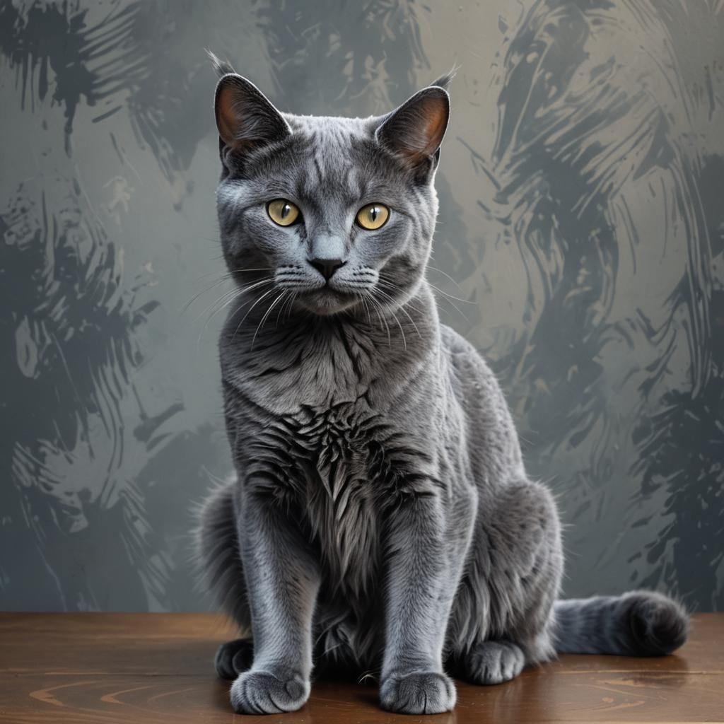 Inquisitive Russian Blue Cat in Pop Art Style