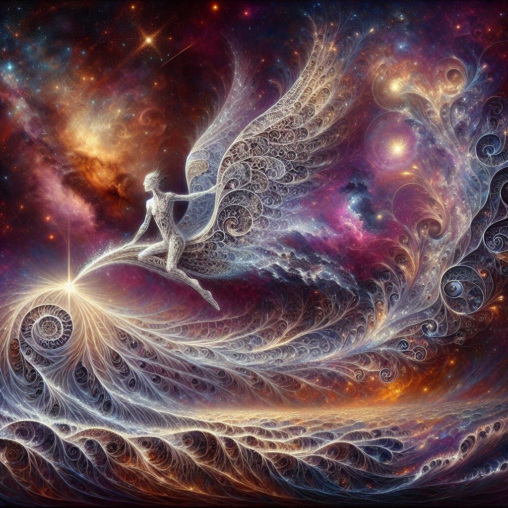 Ethereal Star Being Rides Comet's Radiant Tail in Cosmic Dus...