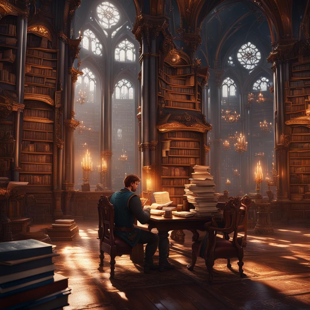Joe from You Reading in Library: Detailed Matte Painting
