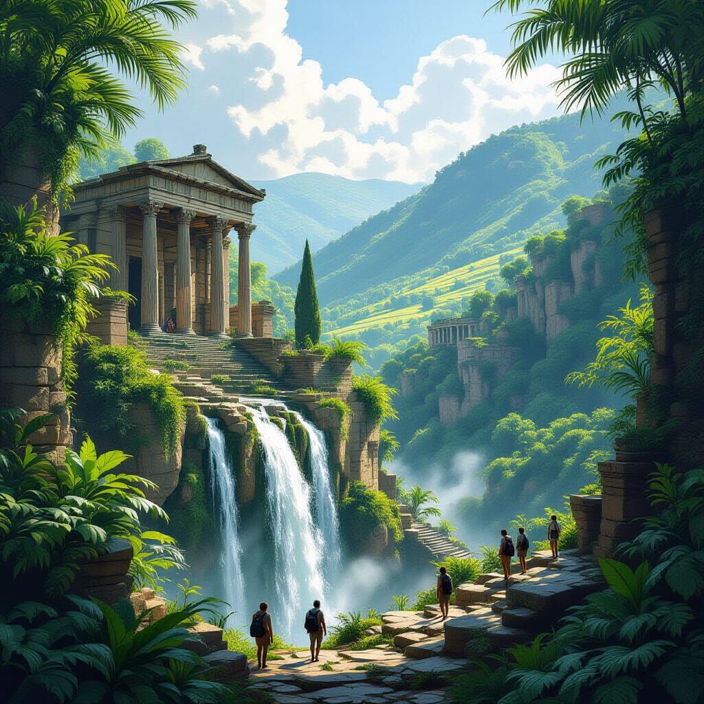 Tropical Jungle Encroaching on Ancient Greek Ruins