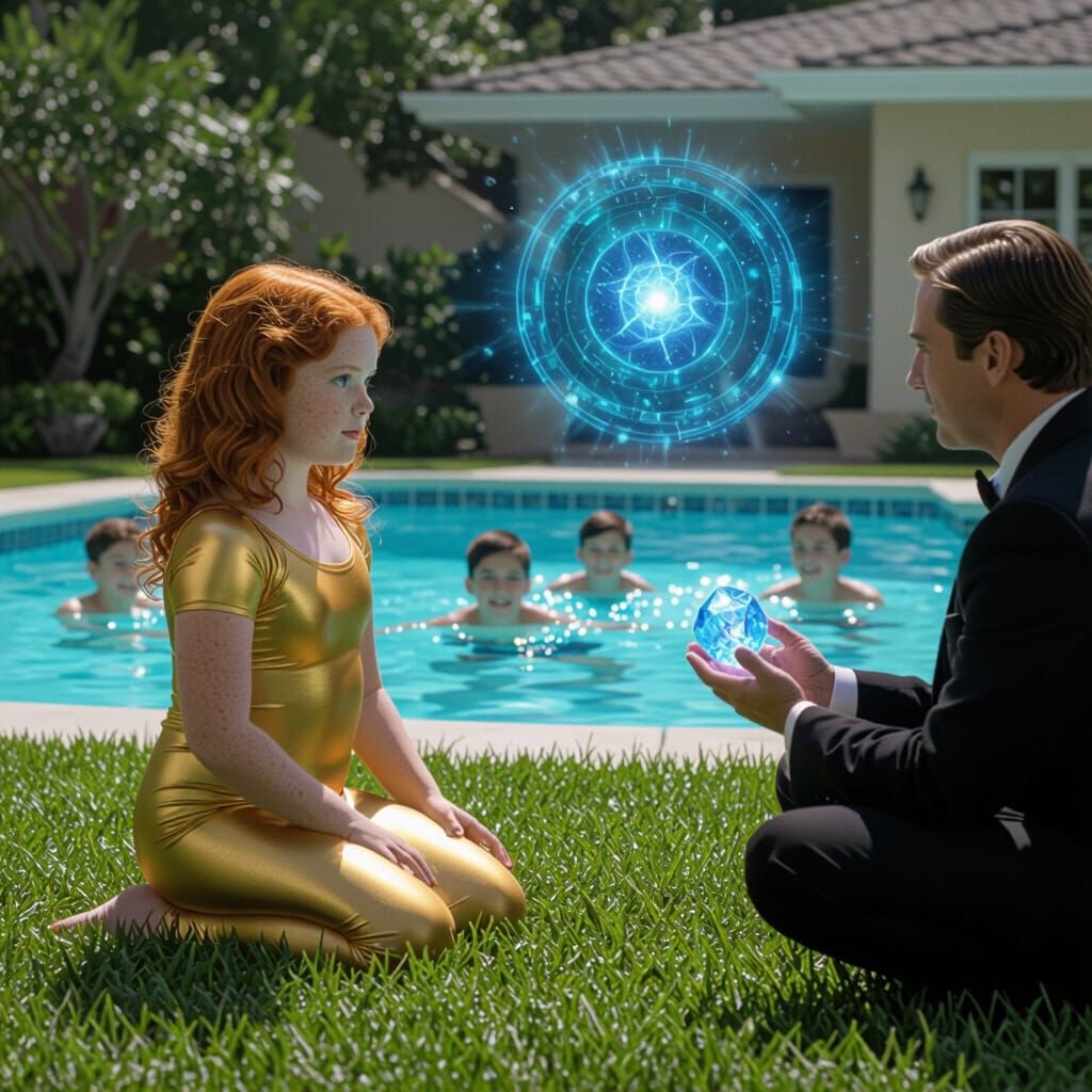 Redhead Hypnosis Scene with Swirling Magic, Cinematic Style