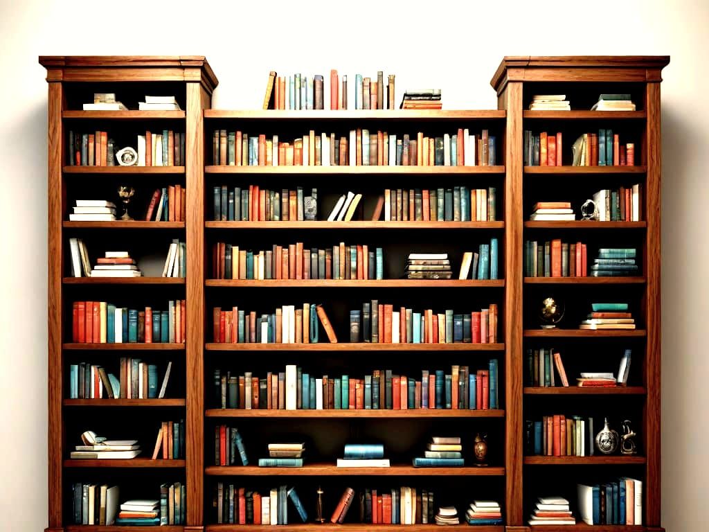 Detailed Bookshelves with Interesting Bookends