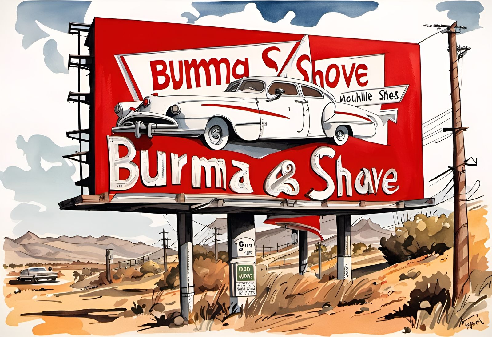 Route 66 Billboard in Retrofuturistic Art Deco Style