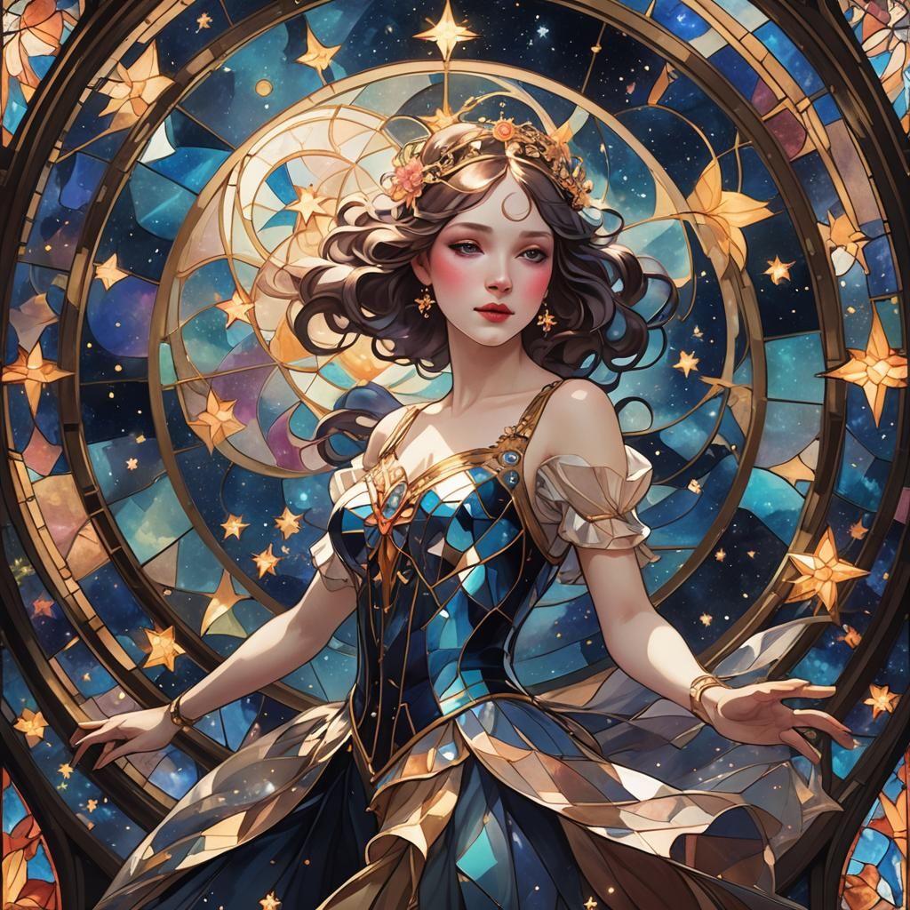 Cosmic Aerialist in Stained-Glass Style