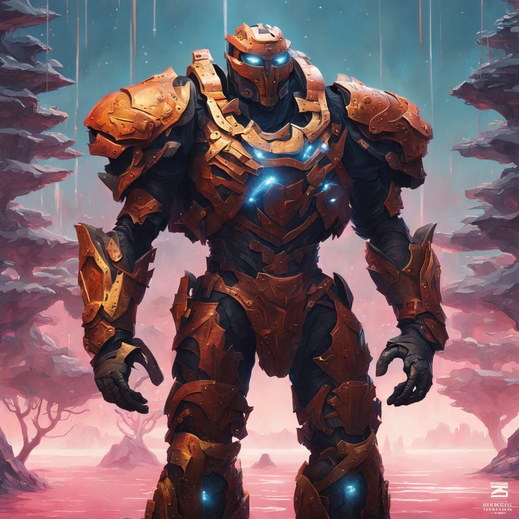 Earth-Toned Warriors in Vibrant, Dreamlike Landscape