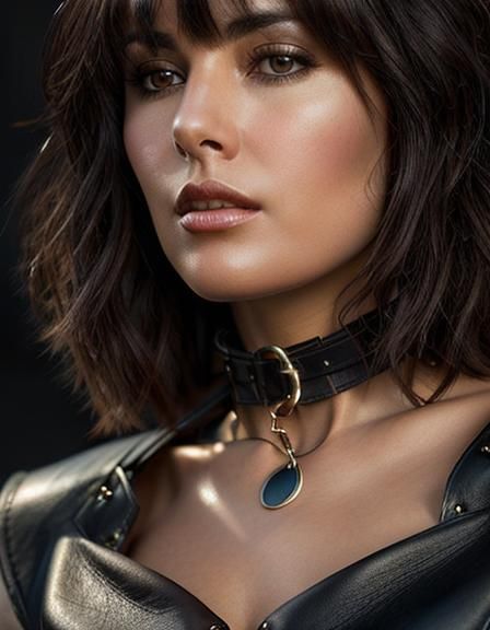 Sensual Portrait of Woman with Leather Collar