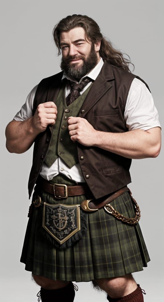 Dwarf Swearing Brown Vest and Black Kilt in Traditional High...