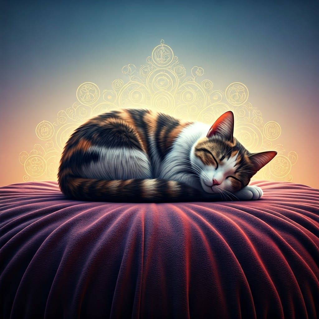 Calico Cat in Enchanted Velvet Dreamscape