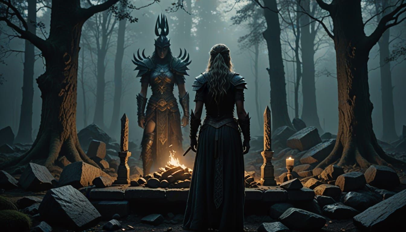 Nordic Barbarian Queen in Dark Fantasy Cinematic Scene