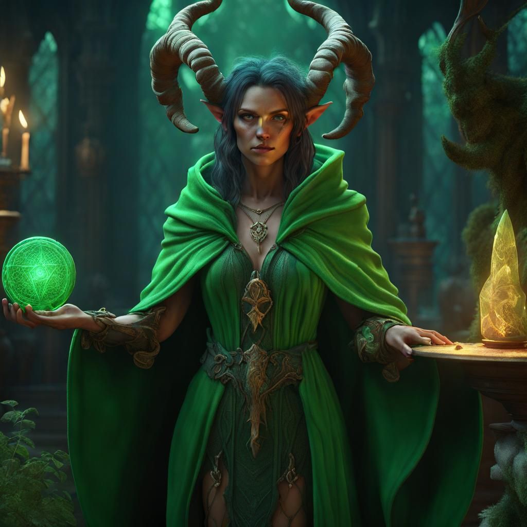 Fantasy Wizard with Horns in Detailed Digital Art