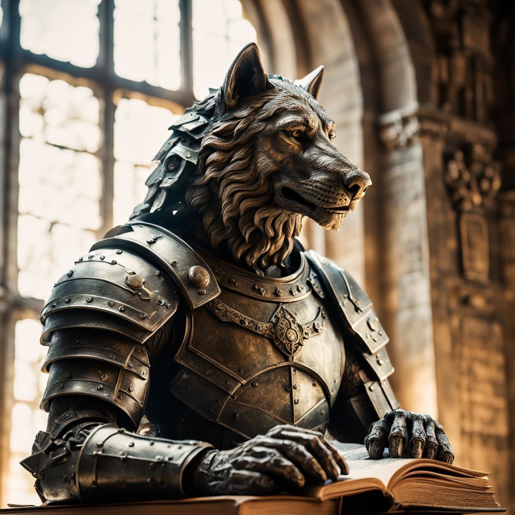 Bronze Wolf Knight Sculpture in Rodin Style