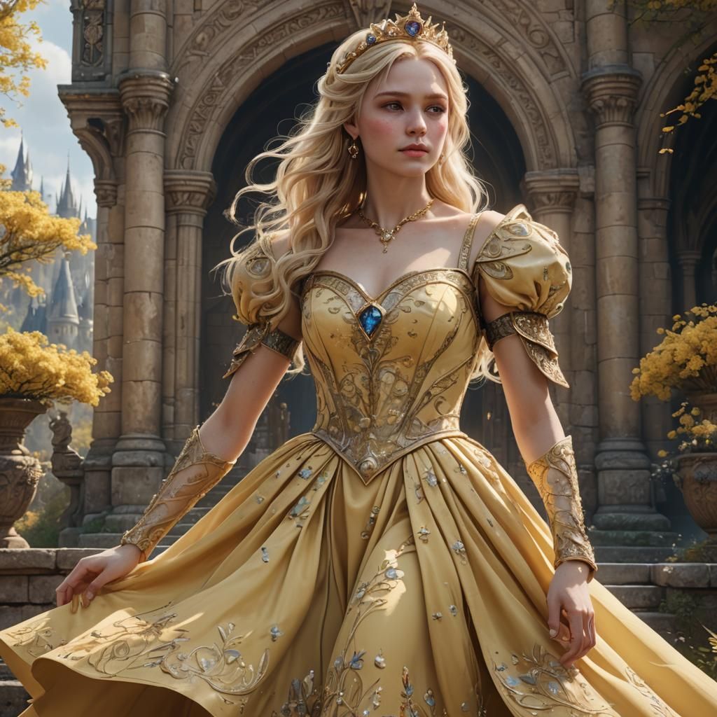 Blonde Princess in Yellow Dress: Fantasy Art