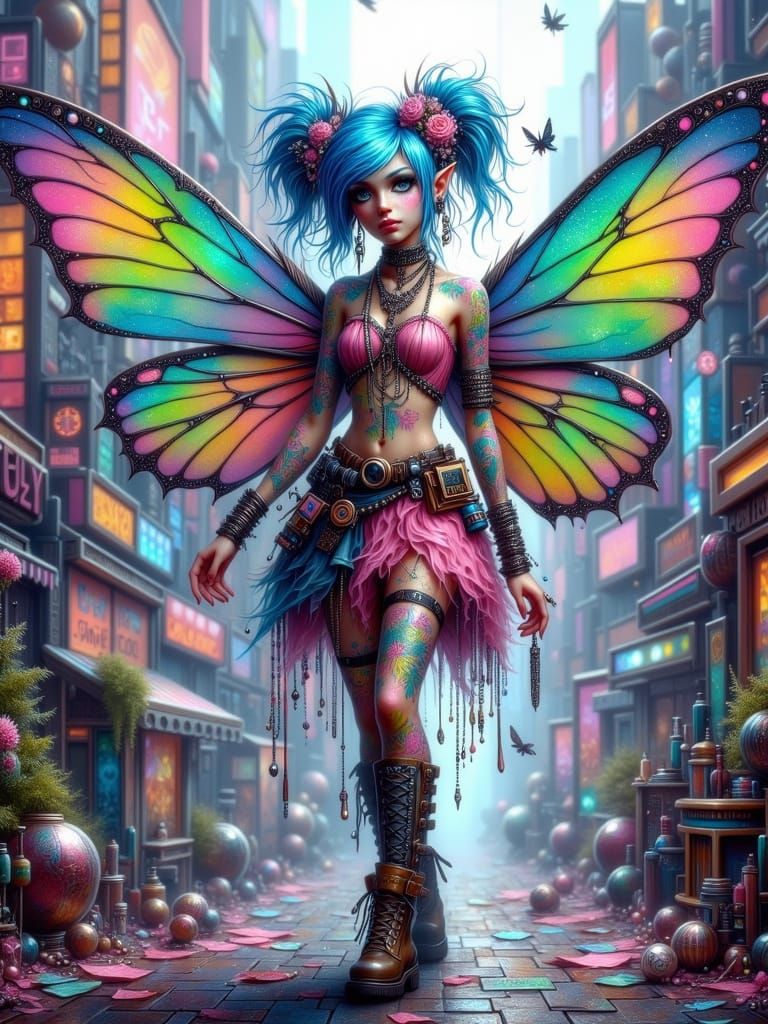 Punk Rock Fairy in a Magical City