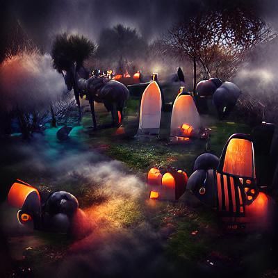 Eerie Halloween Graveyard Under Full Moon