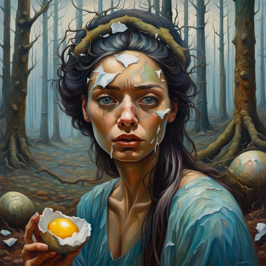 Shattered Egg Portrait in Representational Style