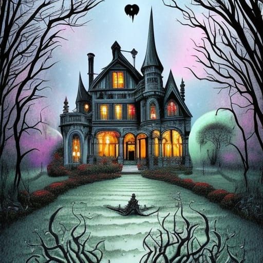 Eerie Gothic Victorian Mansion and Rose Garden